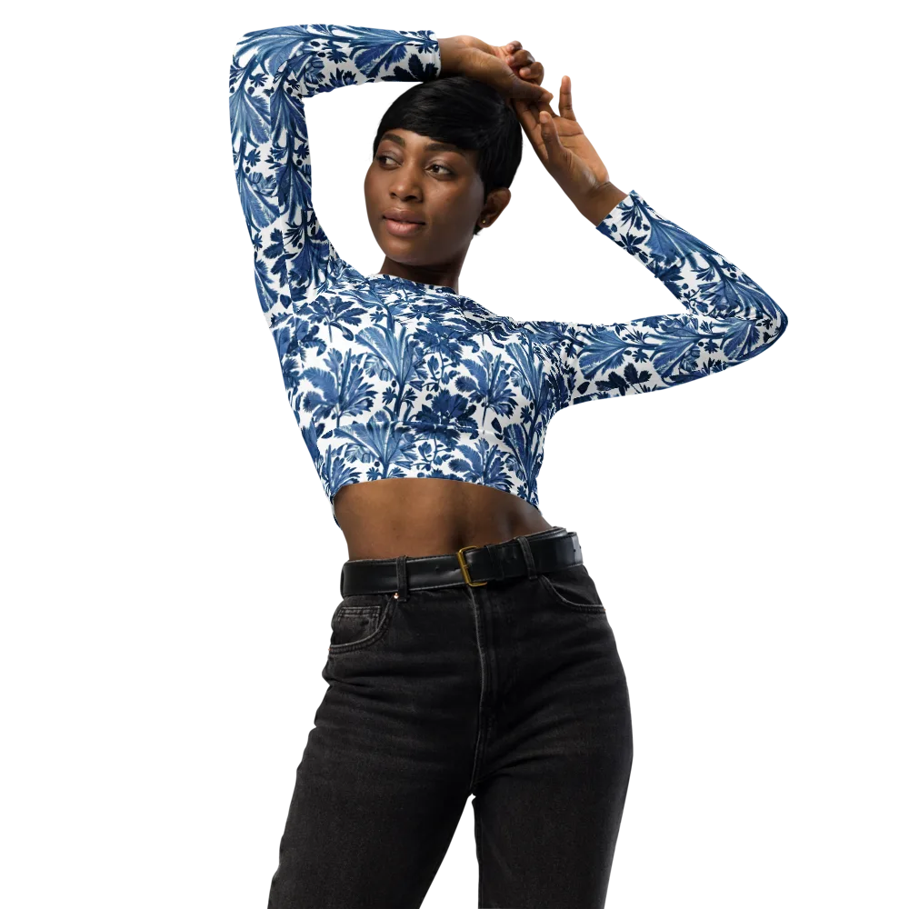 Cobalt Garden on Long Sleeve Crop Top — Front
