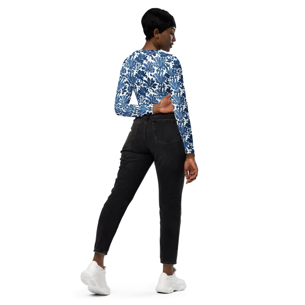 Cobalt Garden on Long Sleeve Crop Top — Right Back