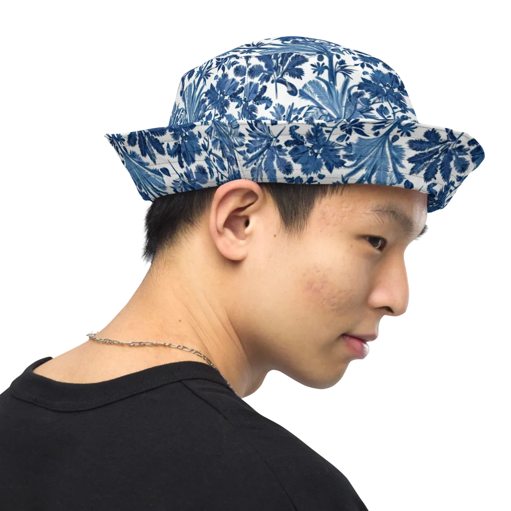 Cobalt Garden on Reversible Bucket Hat — Right Outside
