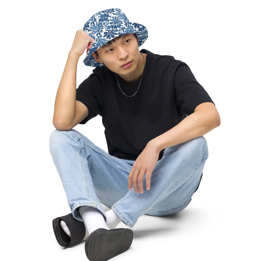 Cobalt Garden on Reversible Bucket Hat — Front 2 Inside