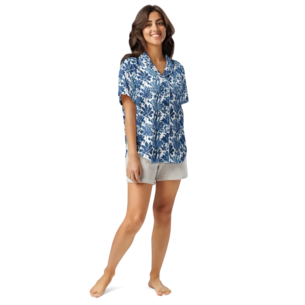 Cobalt Garden on Women's Short Sleeve Pajama Top — Front