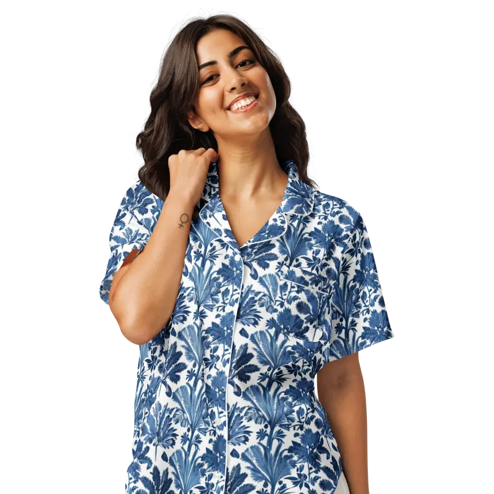 Cobalt Garden on Women's Short Sleeve Pajama Top — Front
