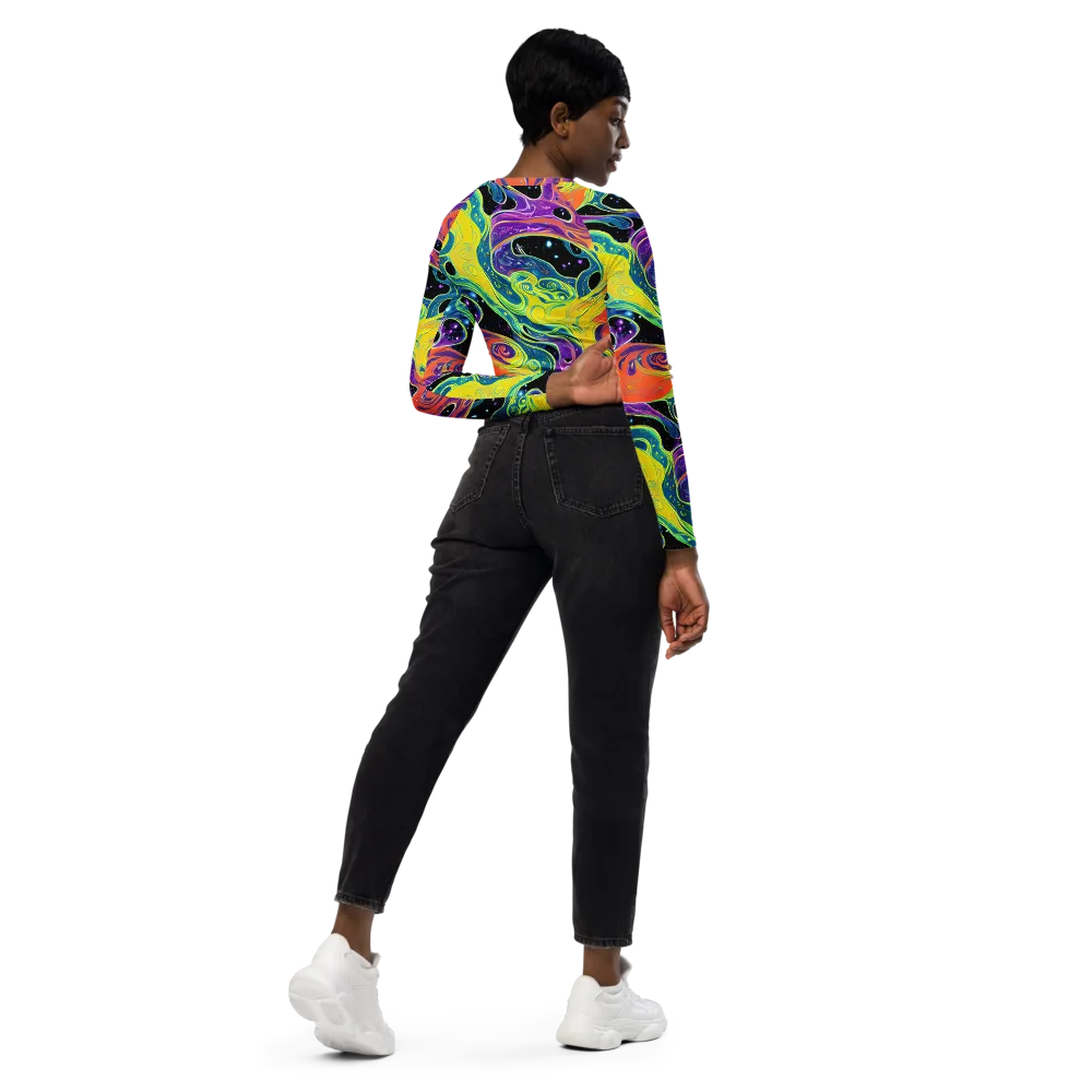 Nebula Nectar on Long Sleeve Crop Top — Right Back