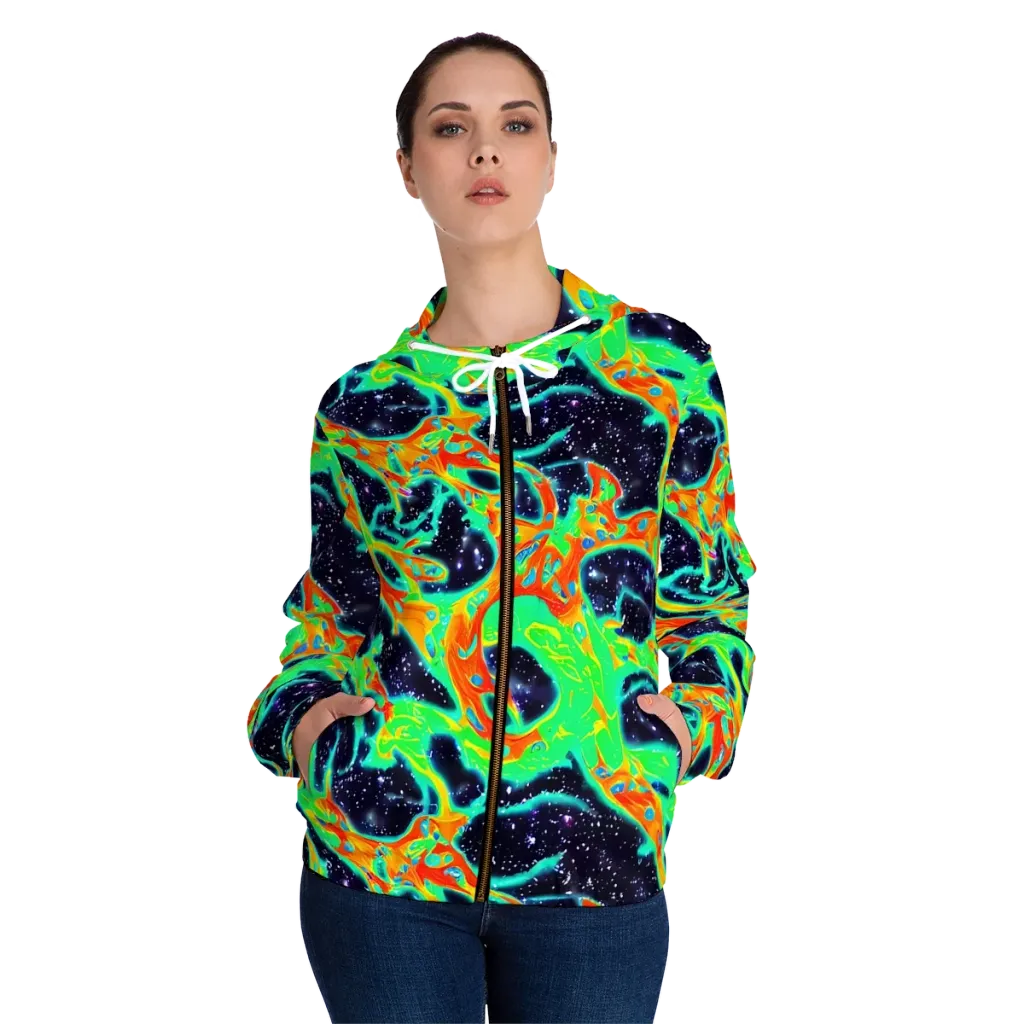 Deep Space Daydream on Women's Full-Zip Hoodie — Front On Person