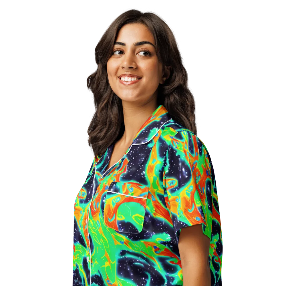 Deep Space Daydream on Women's Short Sleeve Pajama Top — Left Front