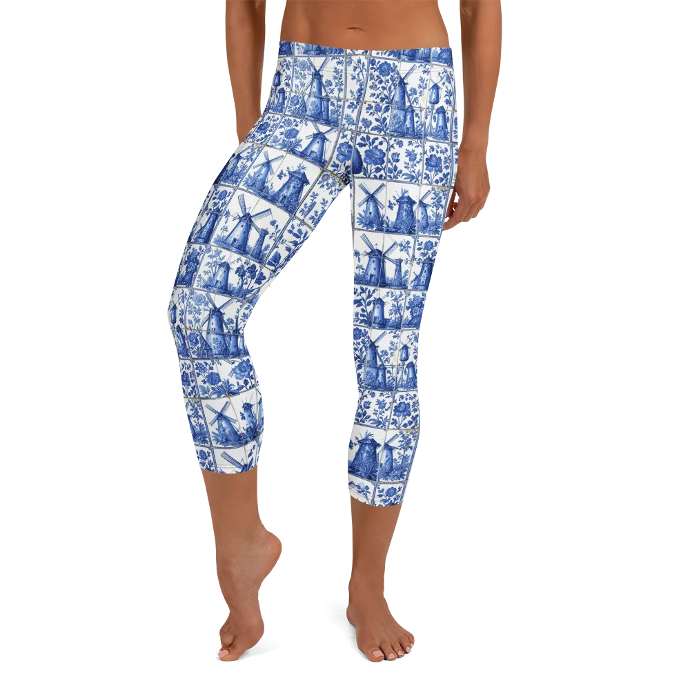 Cobalt Windmill on Capri Leggings — Front