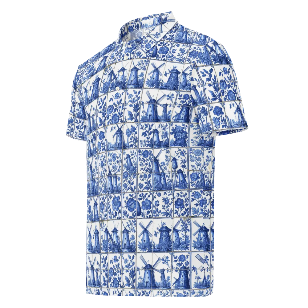 Cobalt Windmill on Men's Slim Fit Polo Shirt — Left Front