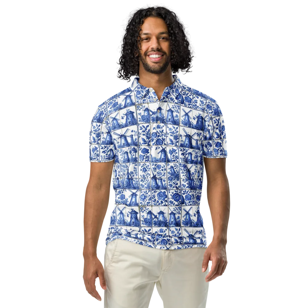 Cobalt Windmill on Men's Slim Fit Polo Shirt — Front