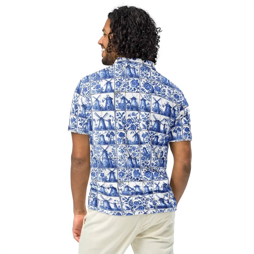 Cobalt Windmill on Men's Slim Fit Polo Shirt — Back