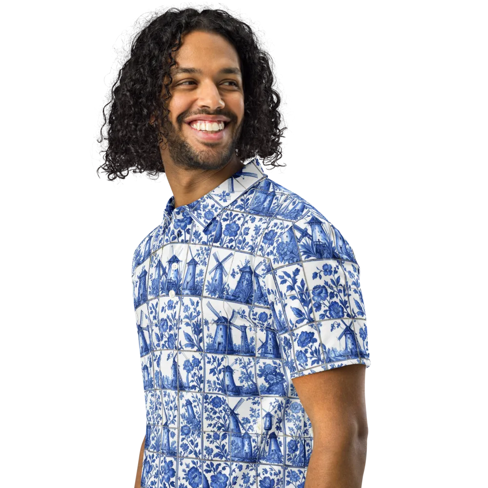 Cobalt Windmill on Men's Slim Fit Polo Shirt — Left Front