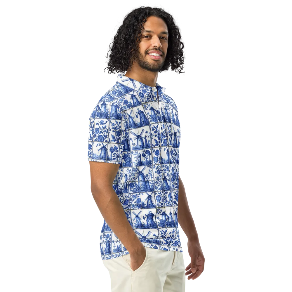 Cobalt Windmill on Men's Slim Fit Polo Shirt — Right Front