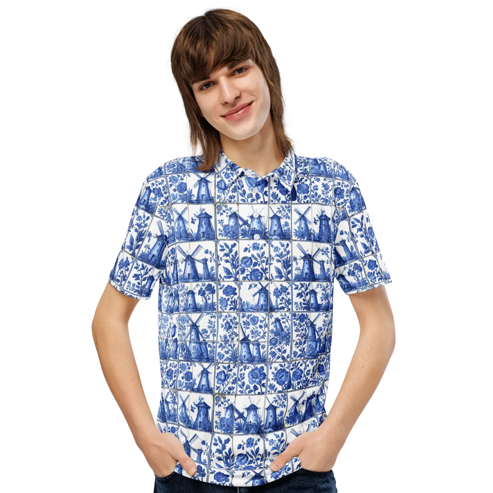 Cobalt Windmill on Men's Slim Fit Polo Shirt — Front