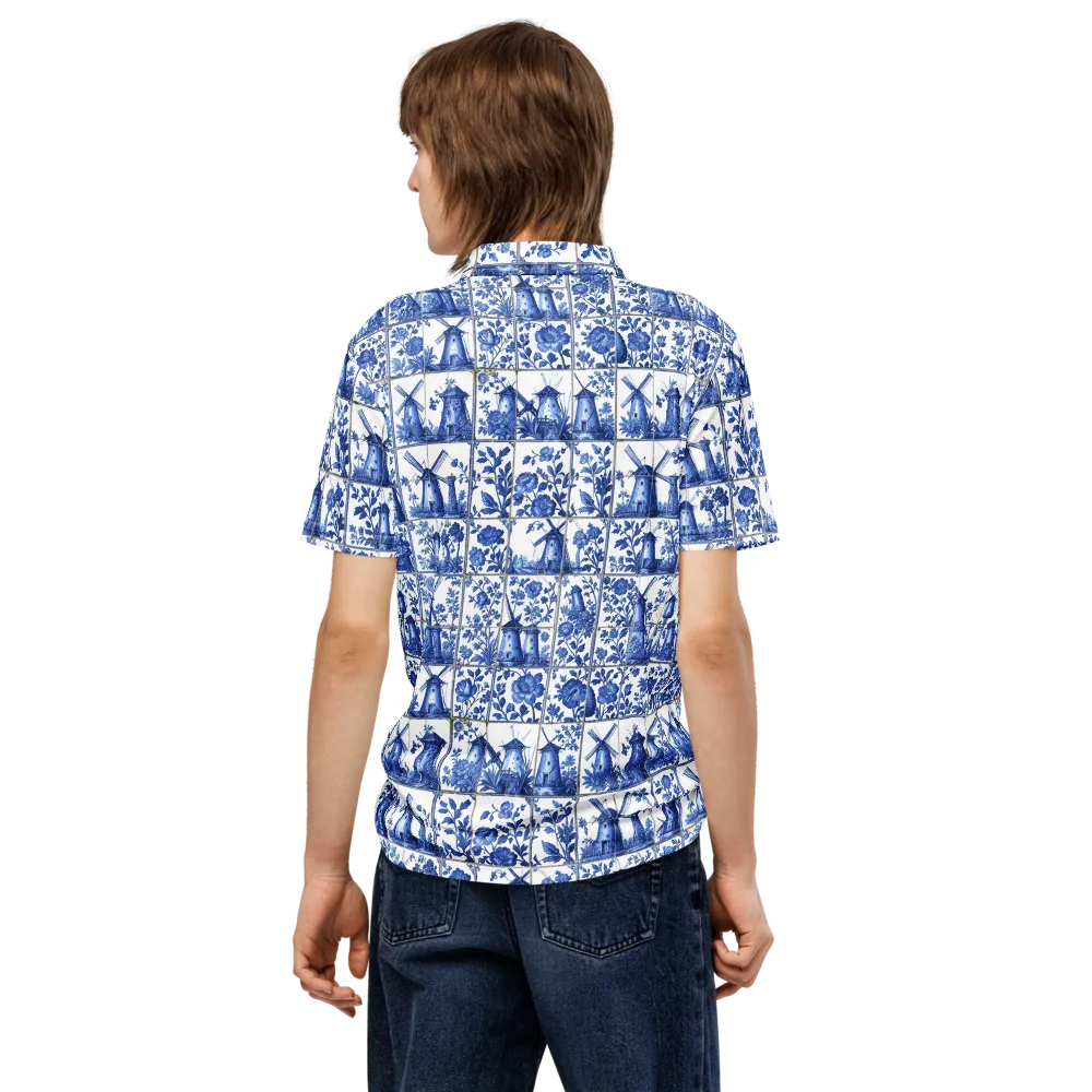 Cobalt Windmill on Men's Slim Fit Polo Shirt — Back