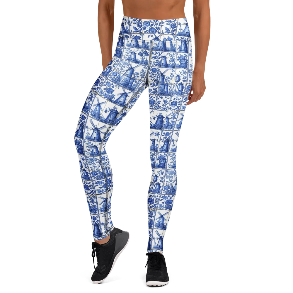 Cobalt Windmill on Yoga Leggings — Front