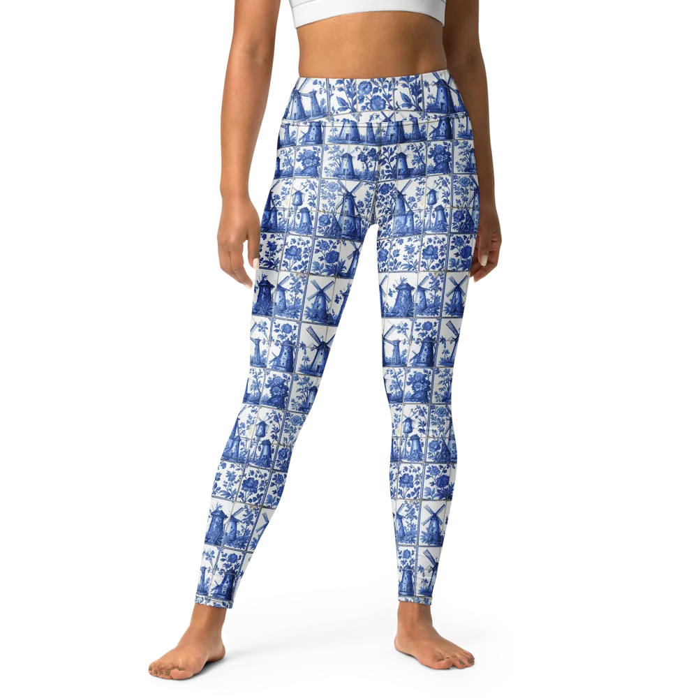 Cobalt Windmill on Yoga Leggings — Front