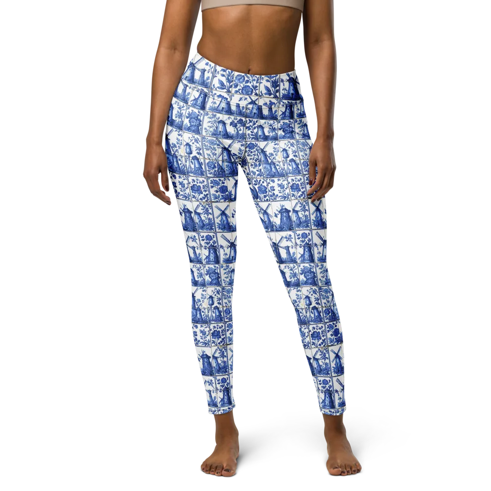 Cobalt Windmill on Yoga Leggings — Front
