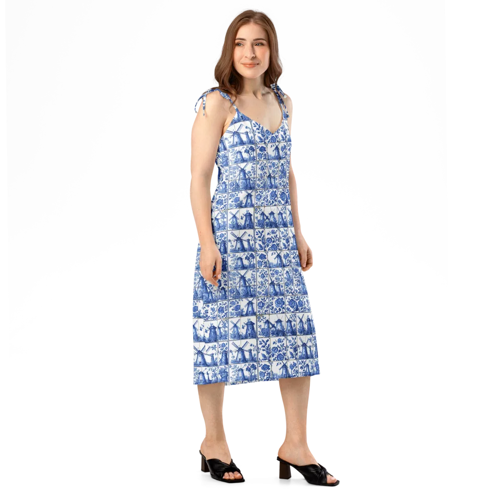 Cobalt Windmill on Slip Dress — Right Front