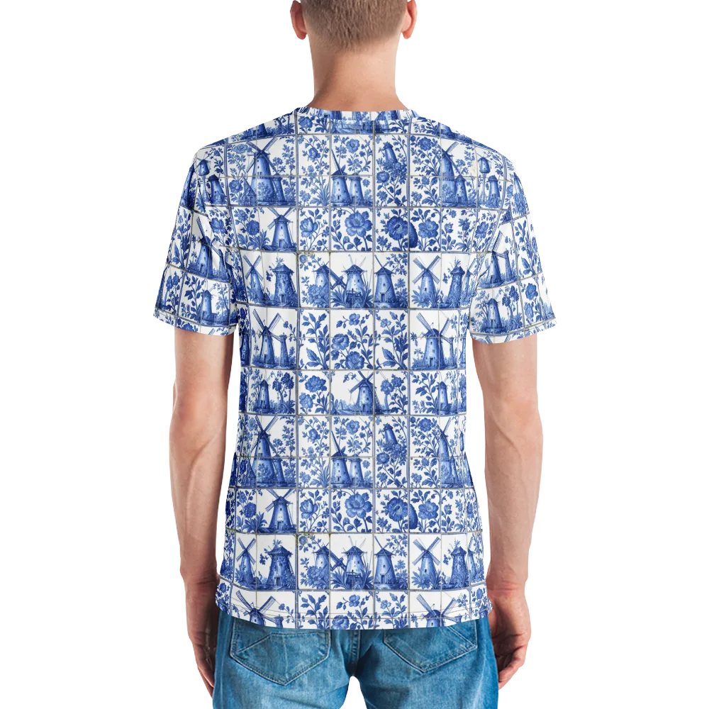 Cobalt Windmill on Men's Crew Neck T-Shirt — Back