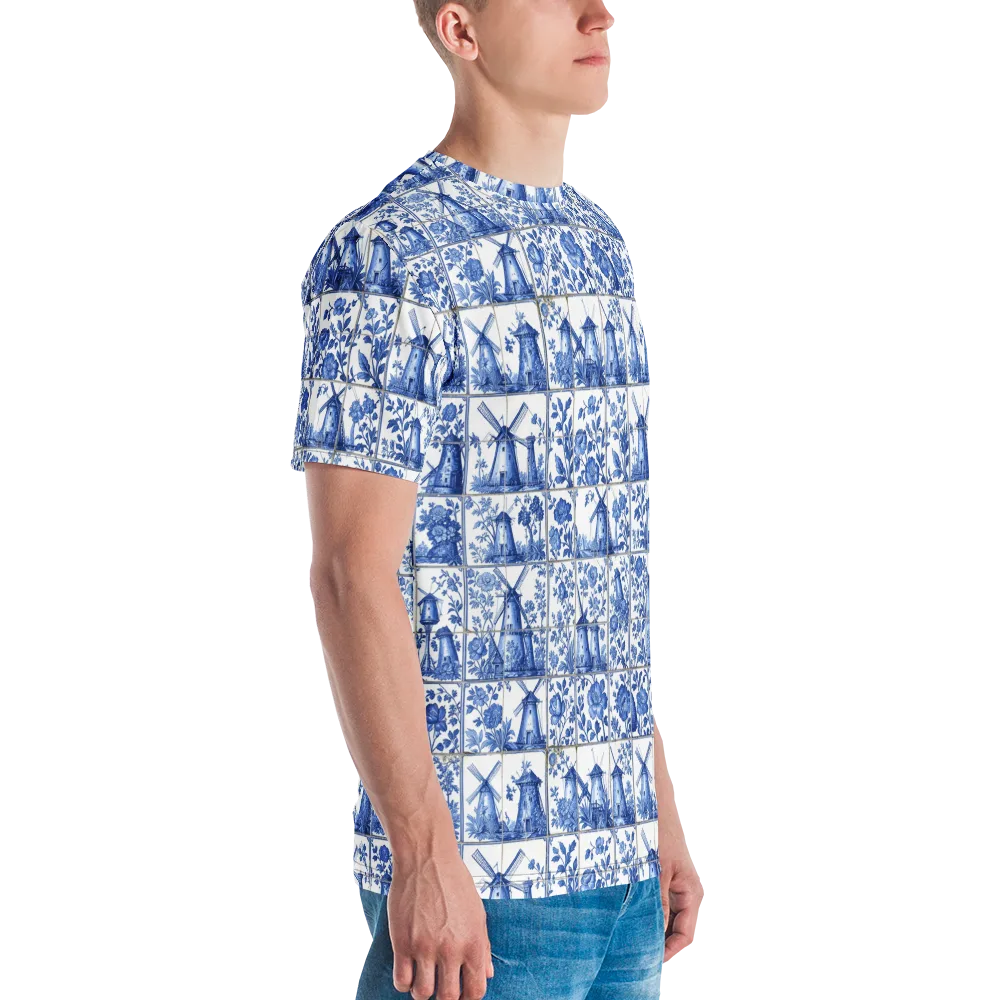 Cobalt Windmill on Men's Crew Neck T-Shirt — Right