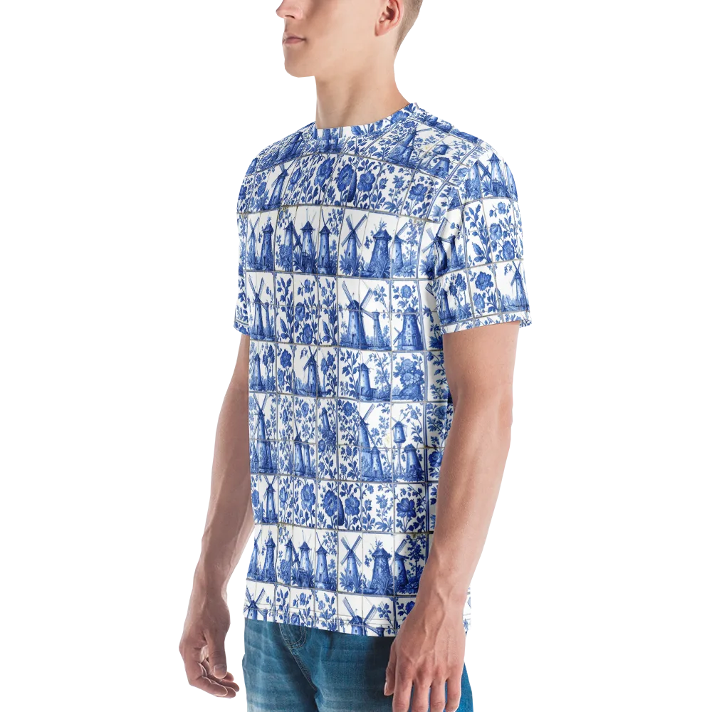 Cobalt Windmill on Men's Crew Neck T-Shirt — Left