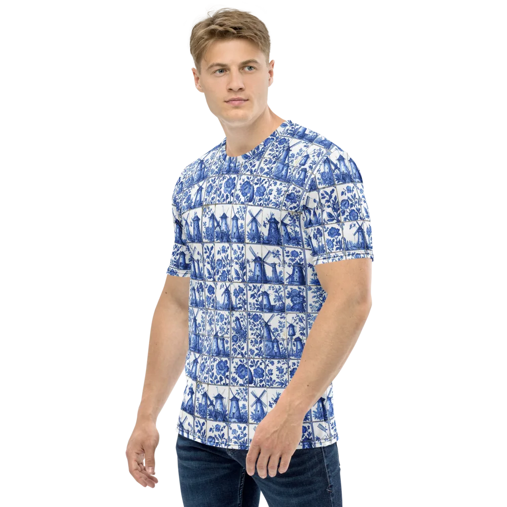 Cobalt Windmill on Men's Crew Neck T-Shirt — Left