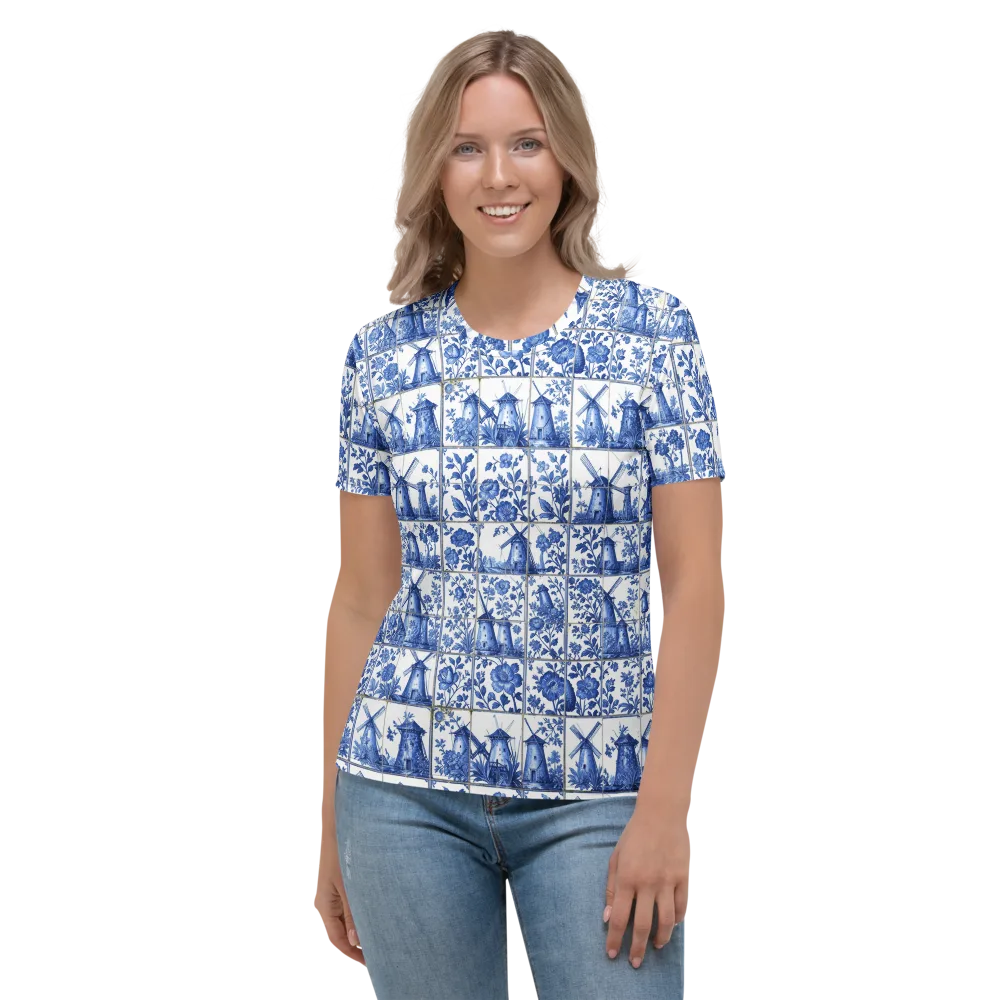 Cobalt Windmill on Women's Crew Neck T-Shirt — Front