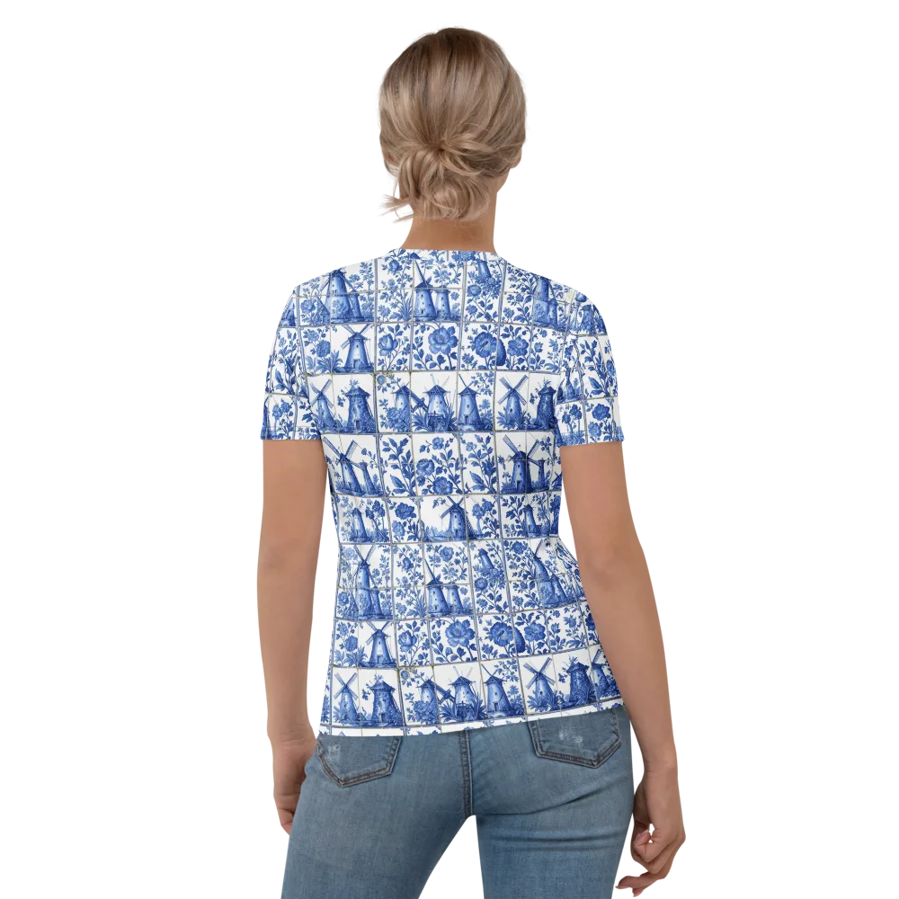 Cobalt Windmill on Women's Crew Neck T-Shirt — Back