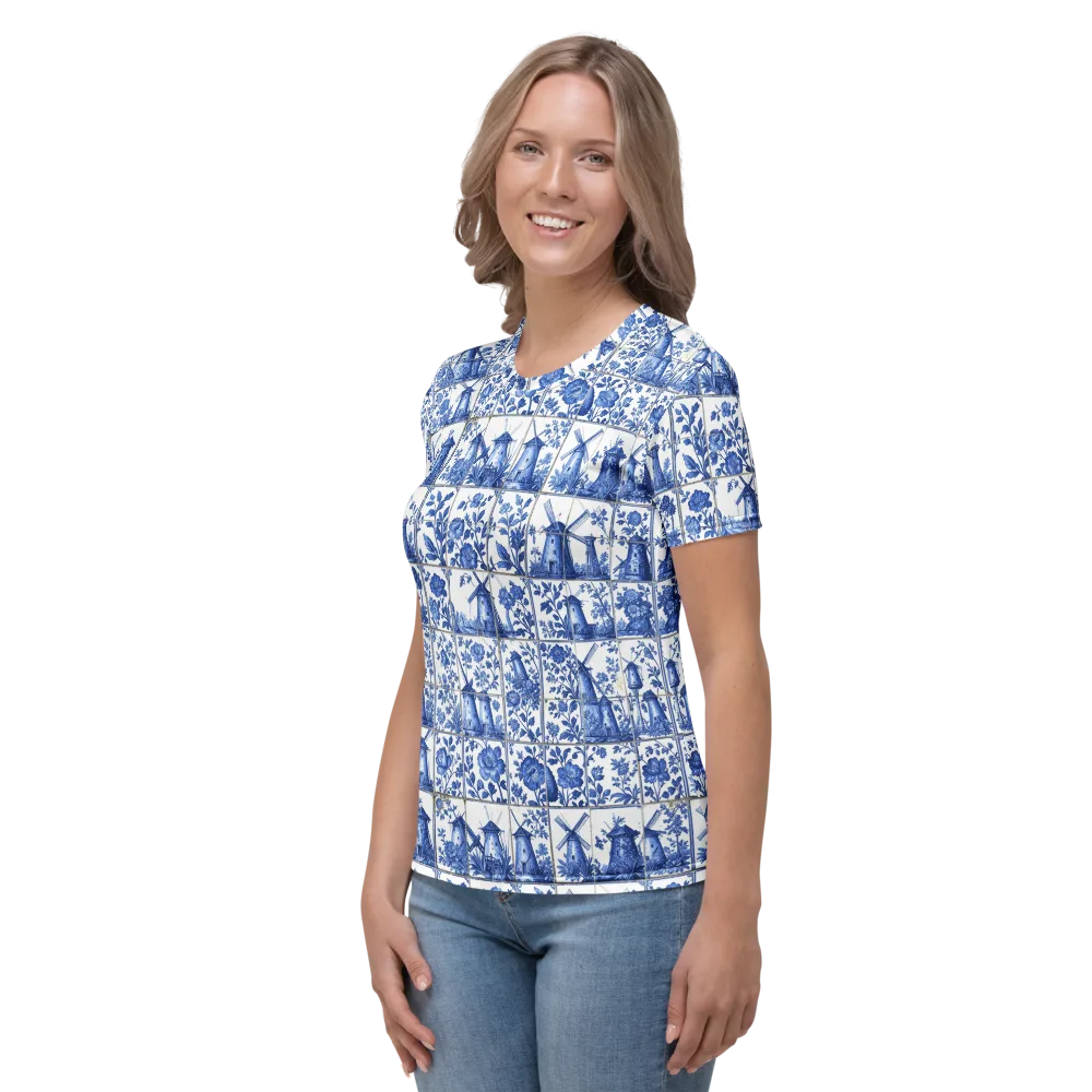Cobalt Windmill on Women's Crew Neck T-Shirt — Left