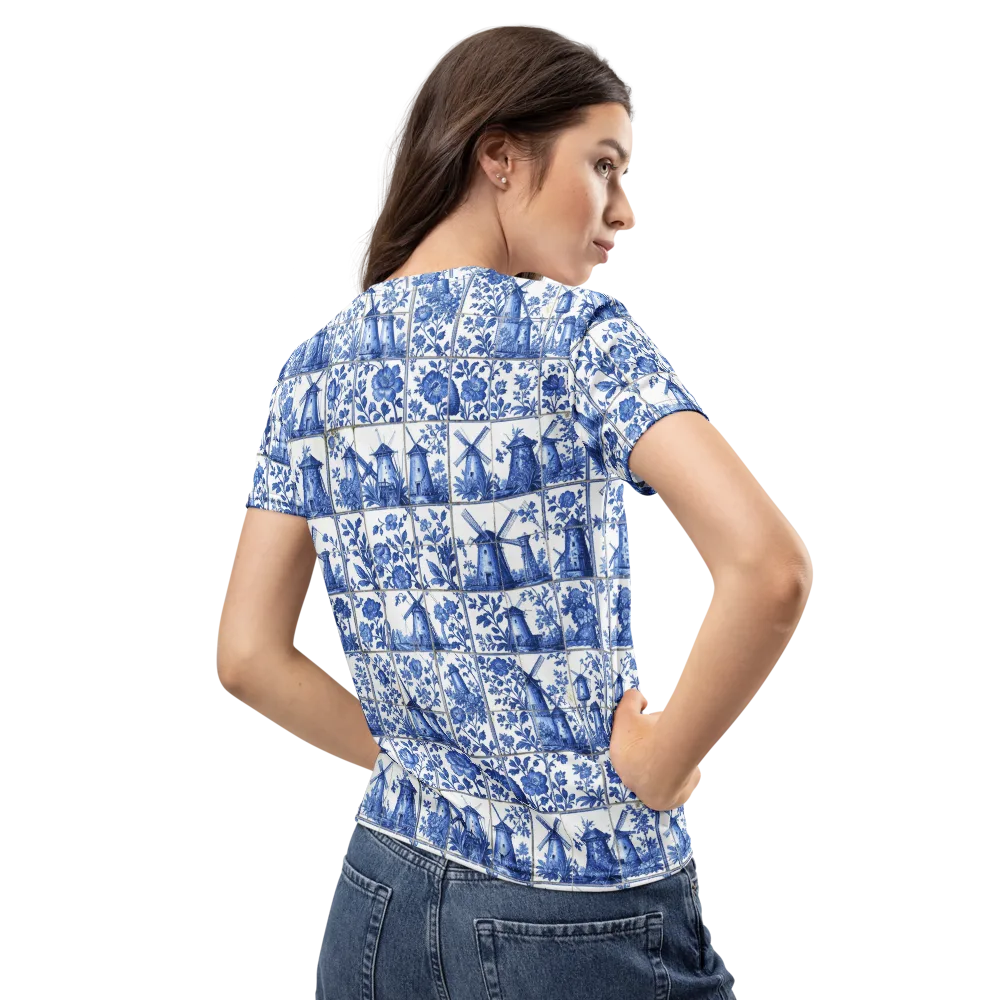 Cobalt Windmill on Women's Crew Neck T-Shirt — Back