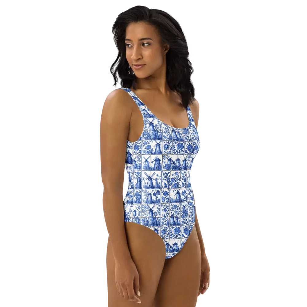 Cobalt Windmill on One-Piece Swimsuit — Right