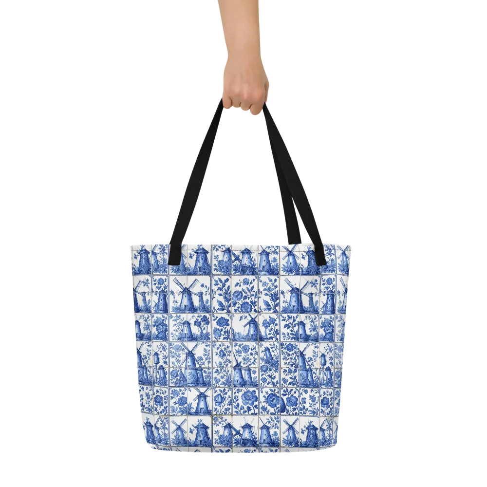 Cobalt Windmill on Large Tote Bag W/ Pocket — Front