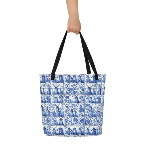 Cobalt Windmill on a Large Tote Bag W/ Pocket