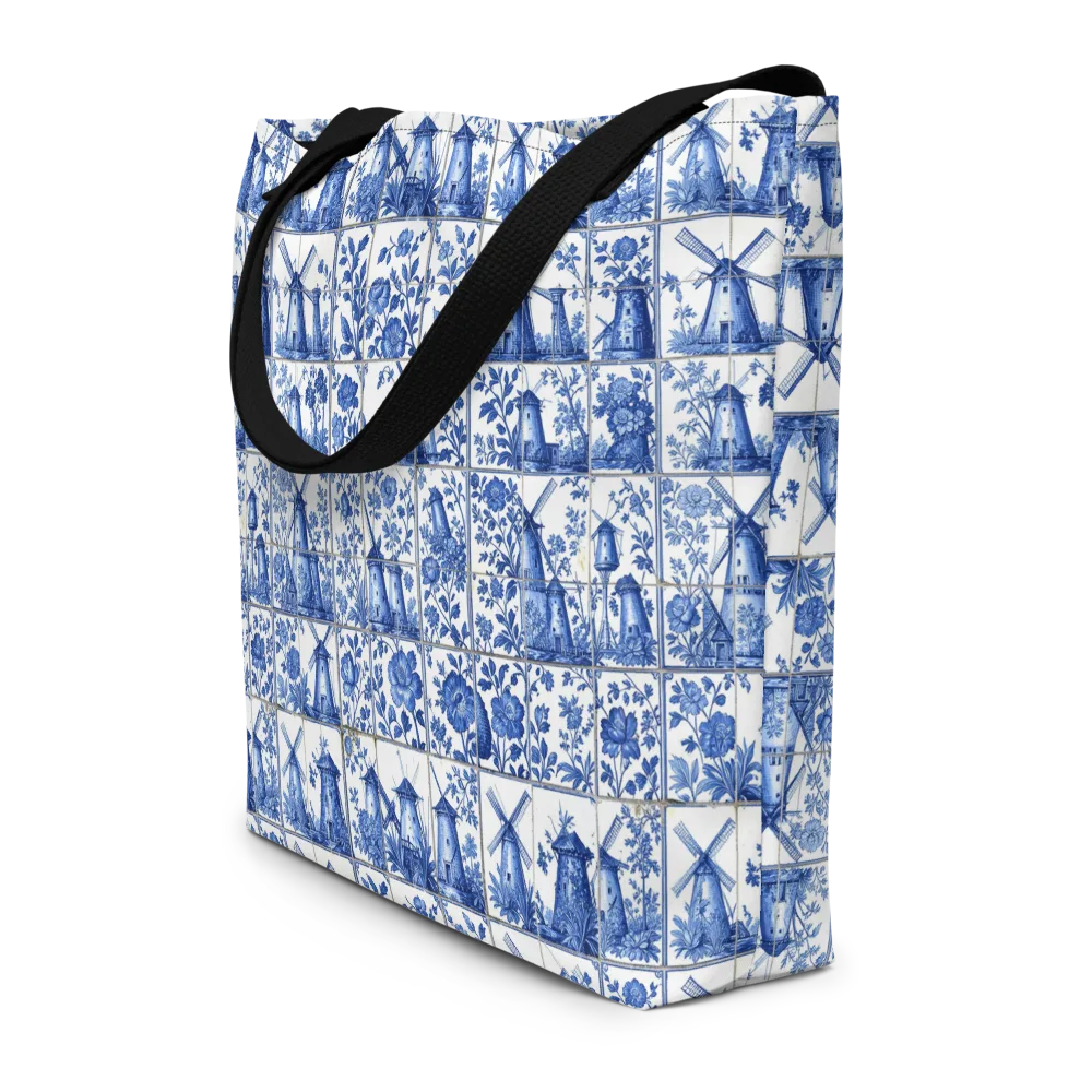 Cobalt Windmill on Large Tote Bag W/ Pocket — Front