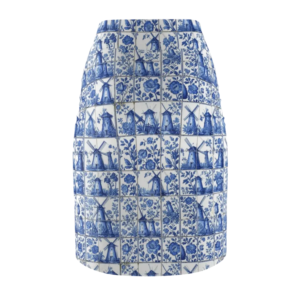 Cobalt Windmill on Pencil Skirt — Back