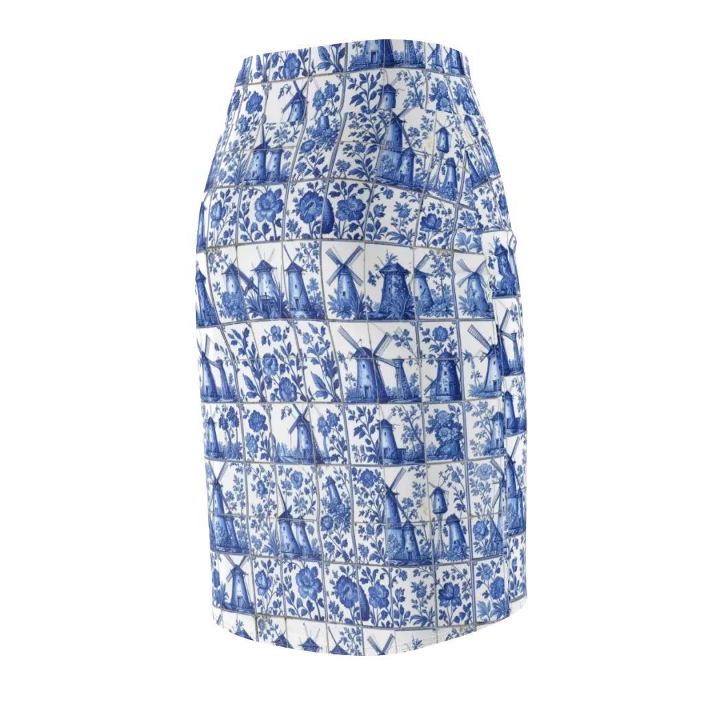 Cobalt Windmill on Pencil Skirt — Back Side