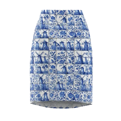 Cobalt Windmill on a Pencil Skirt