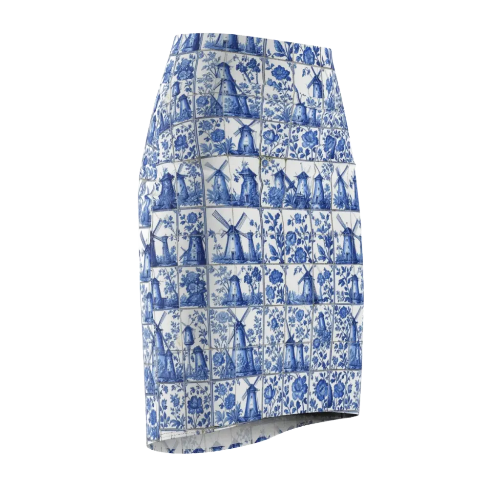 Cobalt Windmill on Pencil Skirt — Front Side