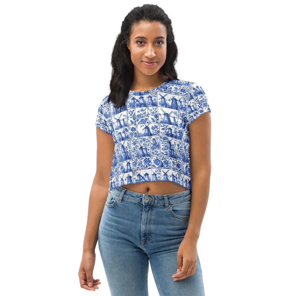 Cobalt Windmill on Crop Tee — Front