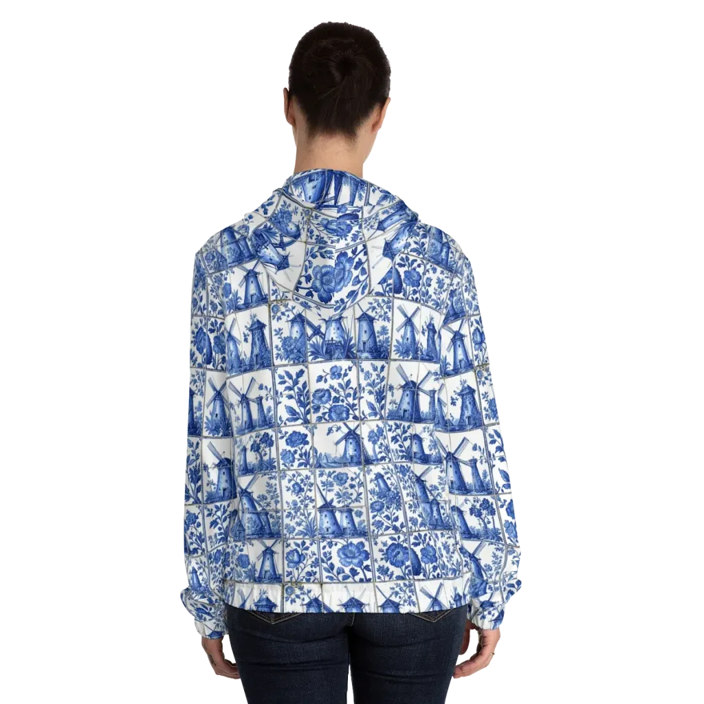 Cobalt Windmill on Women's Full-Zip Hoodie — Back On Person