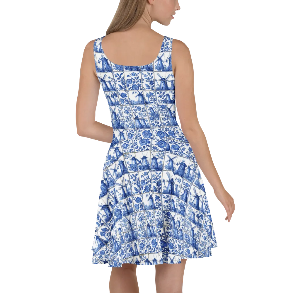 Cobalt Windmill on Skater Dress — Back