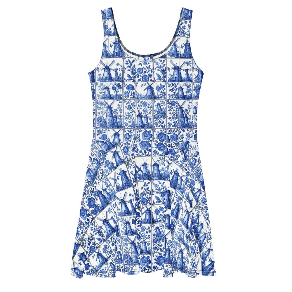 Cobalt Windmill on Skater Dress — Front