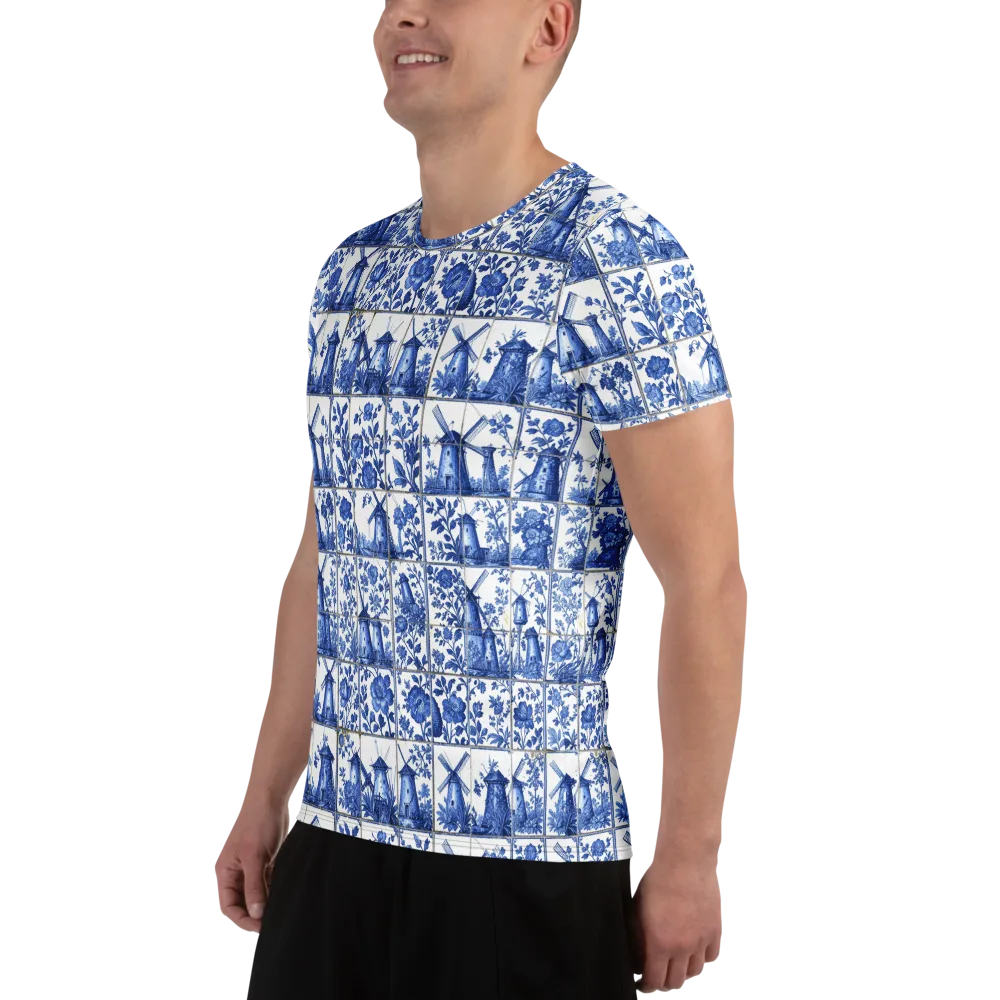 Cobalt Windmill on Men's Athletic T-Shirt — Left