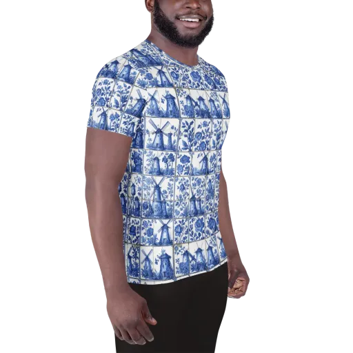 Cobalt Windmill on a Men's Athletic T-Shirt