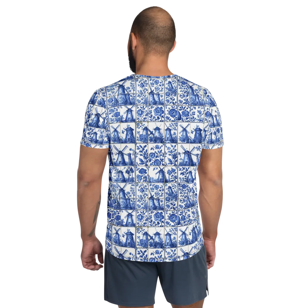 Cobalt Windmill on Men's Athletic T-Shirt — Back