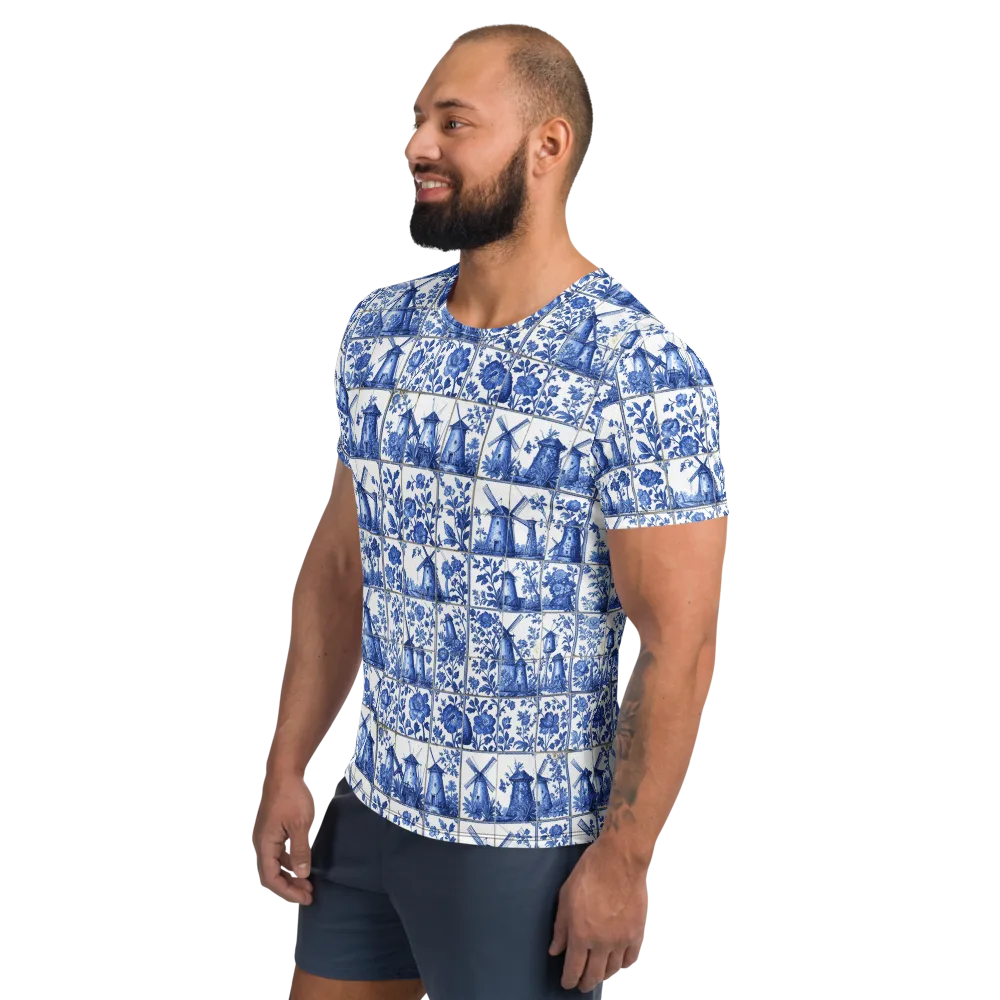 Cobalt Windmill on Men's Athletic T-Shirt — Left