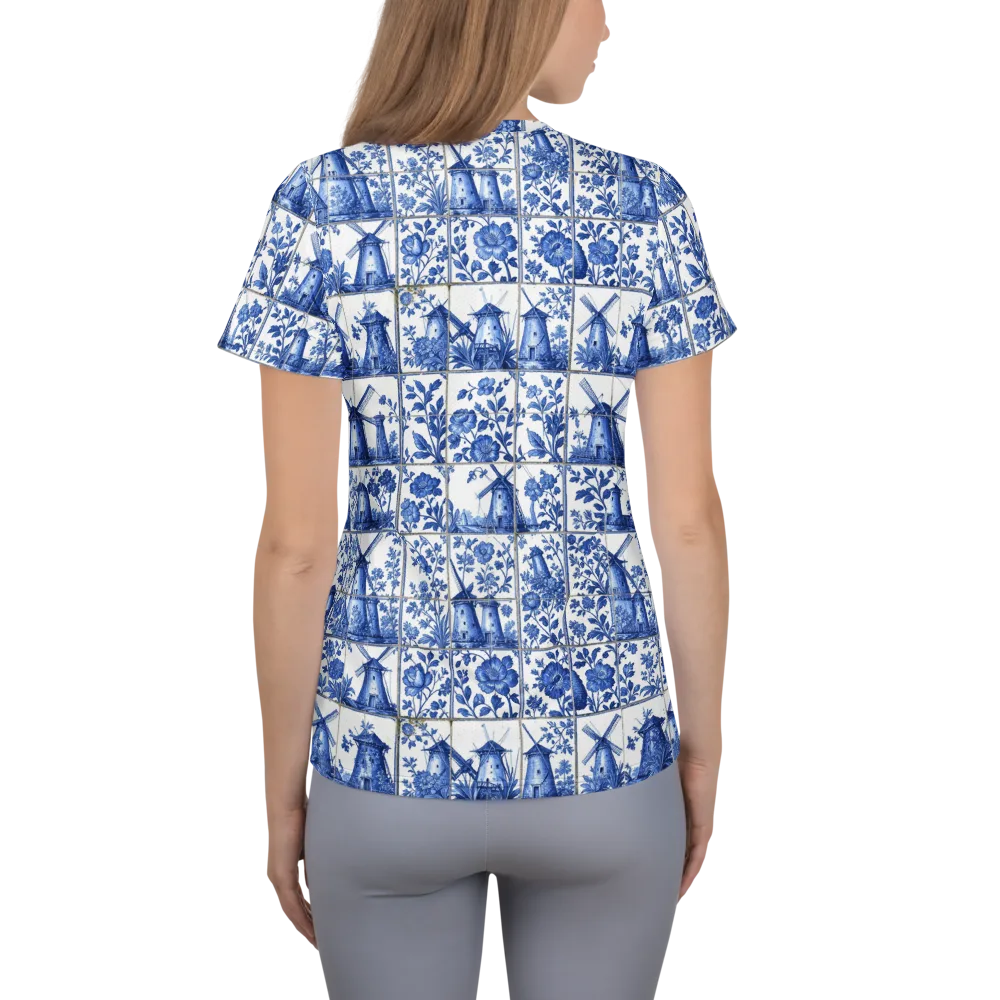 Cobalt Windmill on Women's Athletic T-Shirt — Back