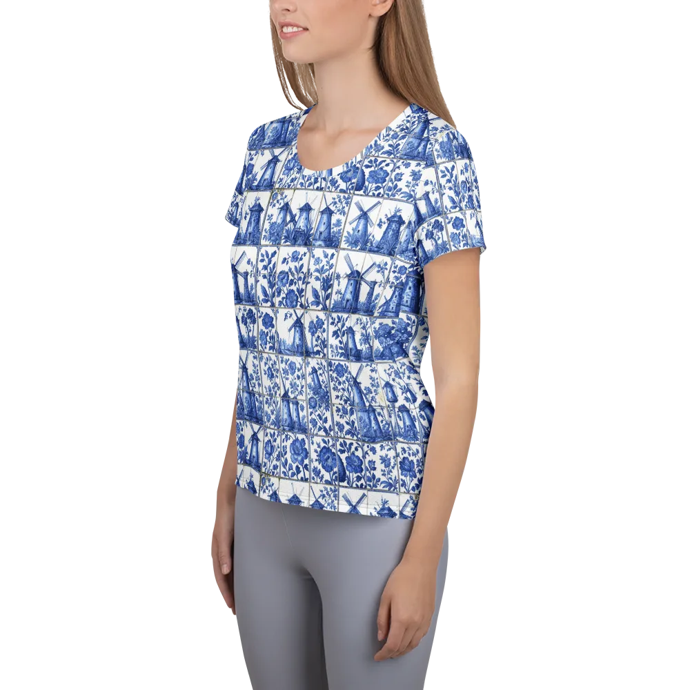 Cobalt Windmill on Women's Athletic T-Shirt — Left