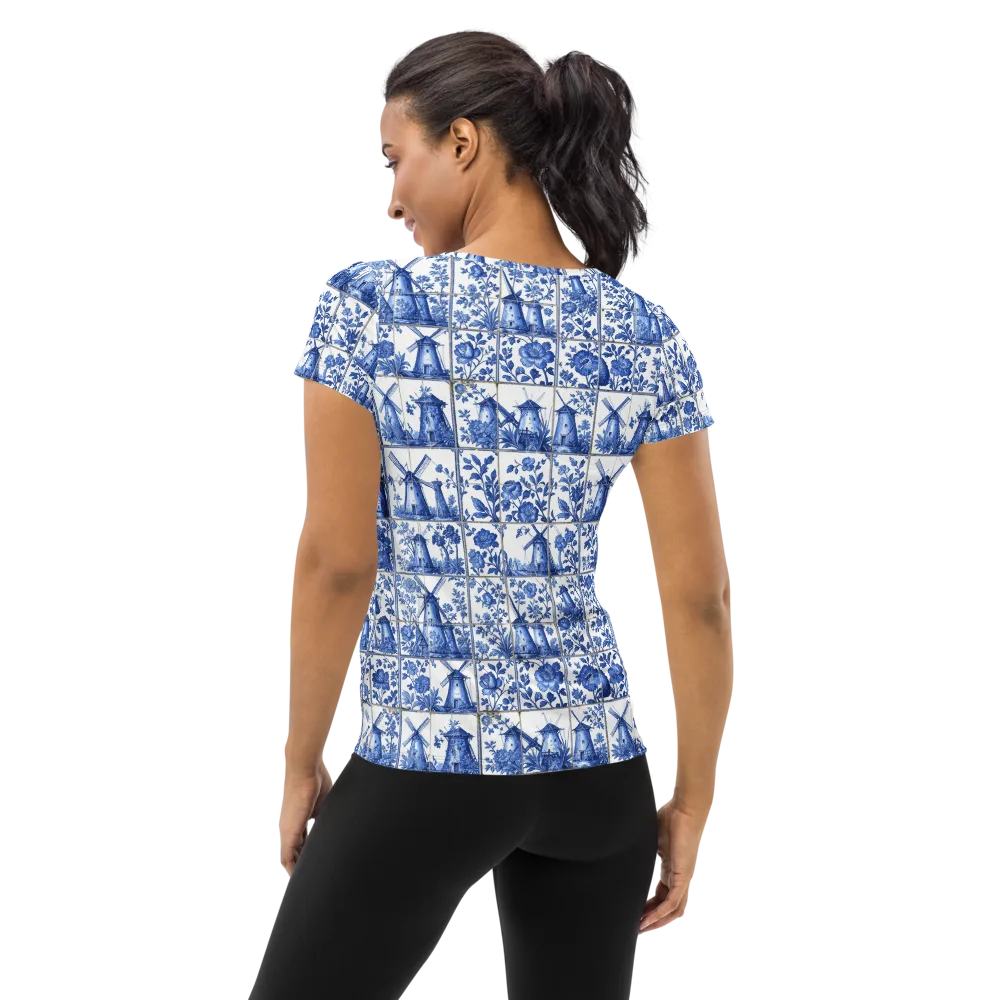 Cobalt Windmill on Women's Athletic T-Shirt — Back