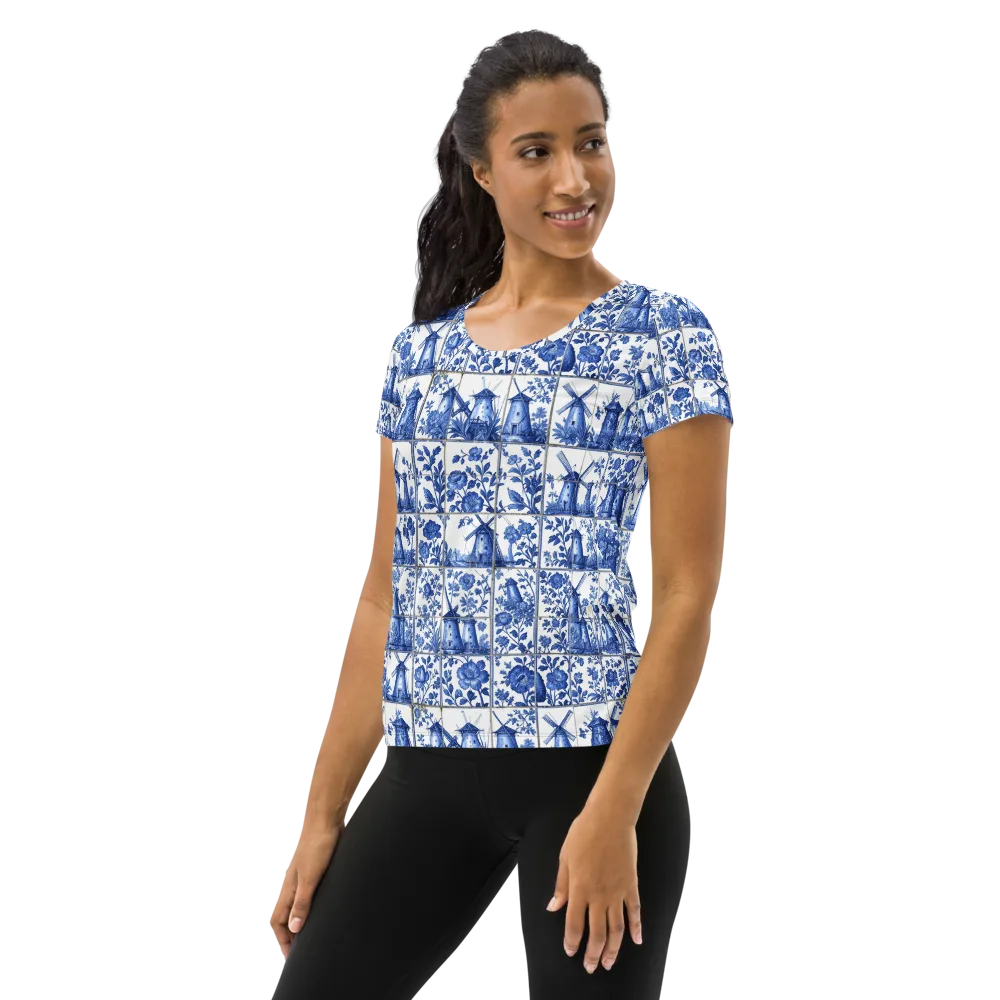 Cobalt Windmill on Women's Athletic T-Shirt — Left