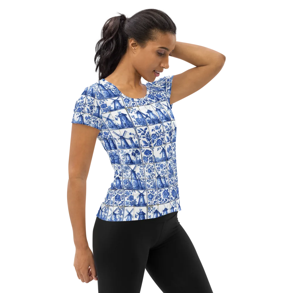 Cobalt Windmill on Women's Athletic T-Shirt — Right